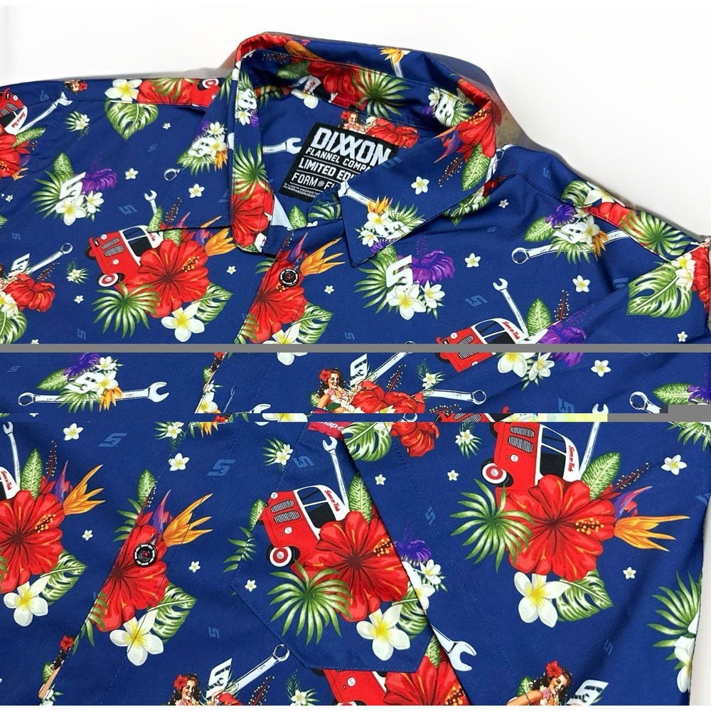 Dixxon Mens Xl Blue Limited Edition Form and Function Snap On Button Up Hawaiian